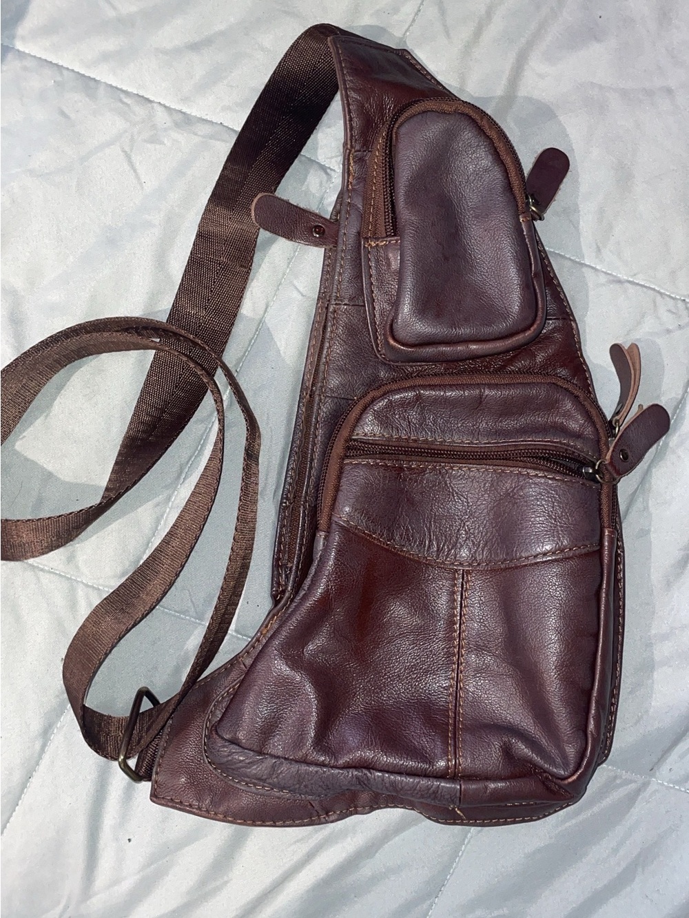 Brown Leather Sling Crossbody Bag for Men